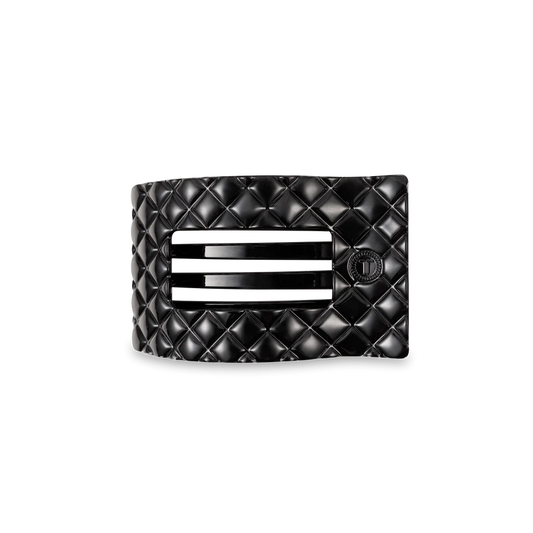 Jet Black Quilted Small Flat Rectangle Hair Clip