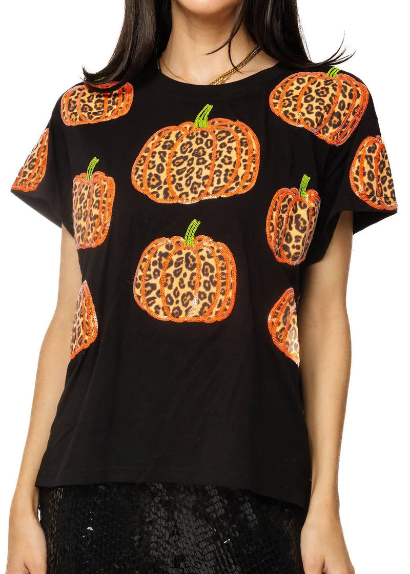 QOS Black Leopard Pumpkin Tee