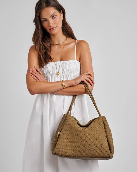 Nova Hand Woven Suedette Large Shoulder Bag l Caramel