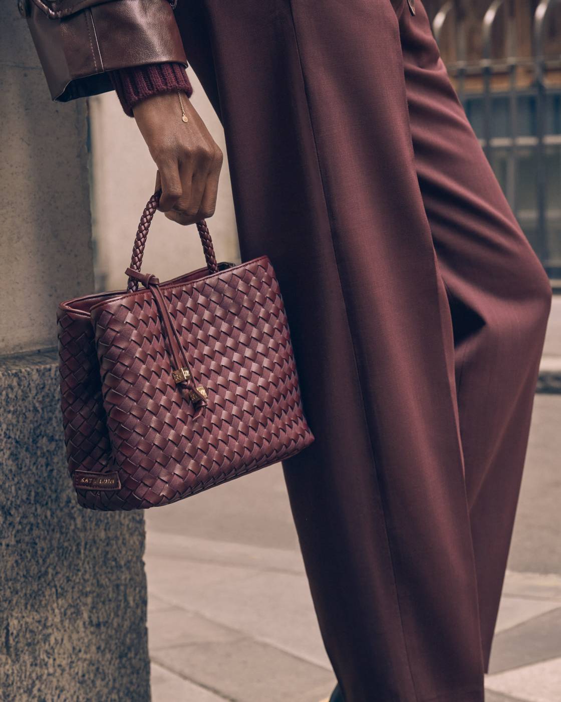 Nova Hand Woven Top Handle Bag l Cherry