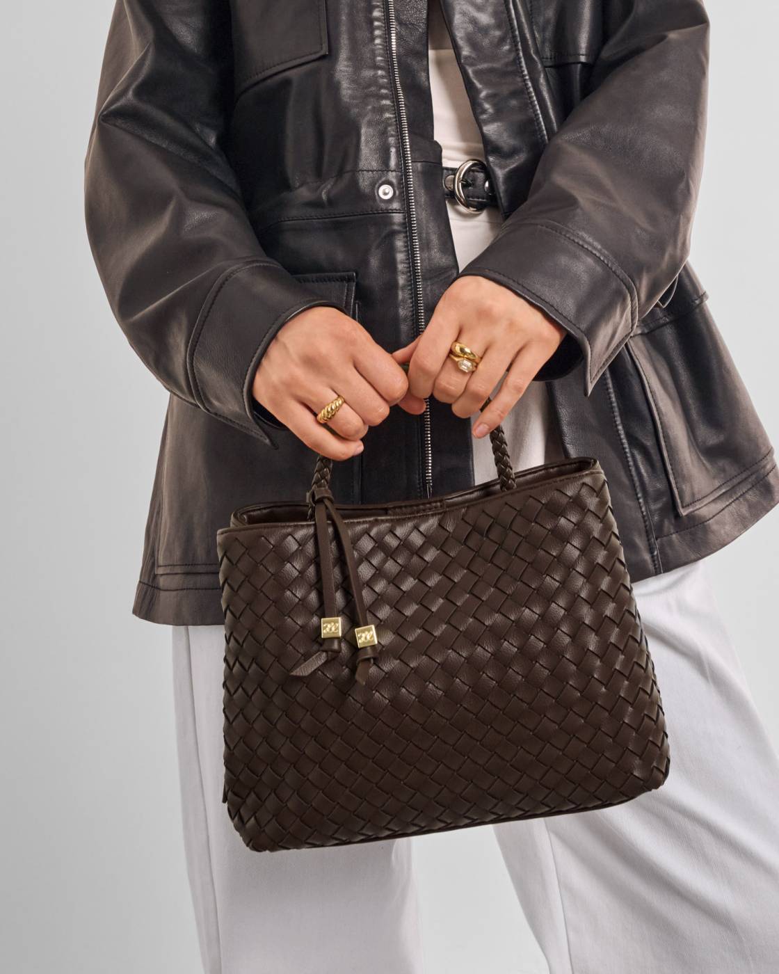 Nova Hand Woven Top Handle Bag l Chocolate