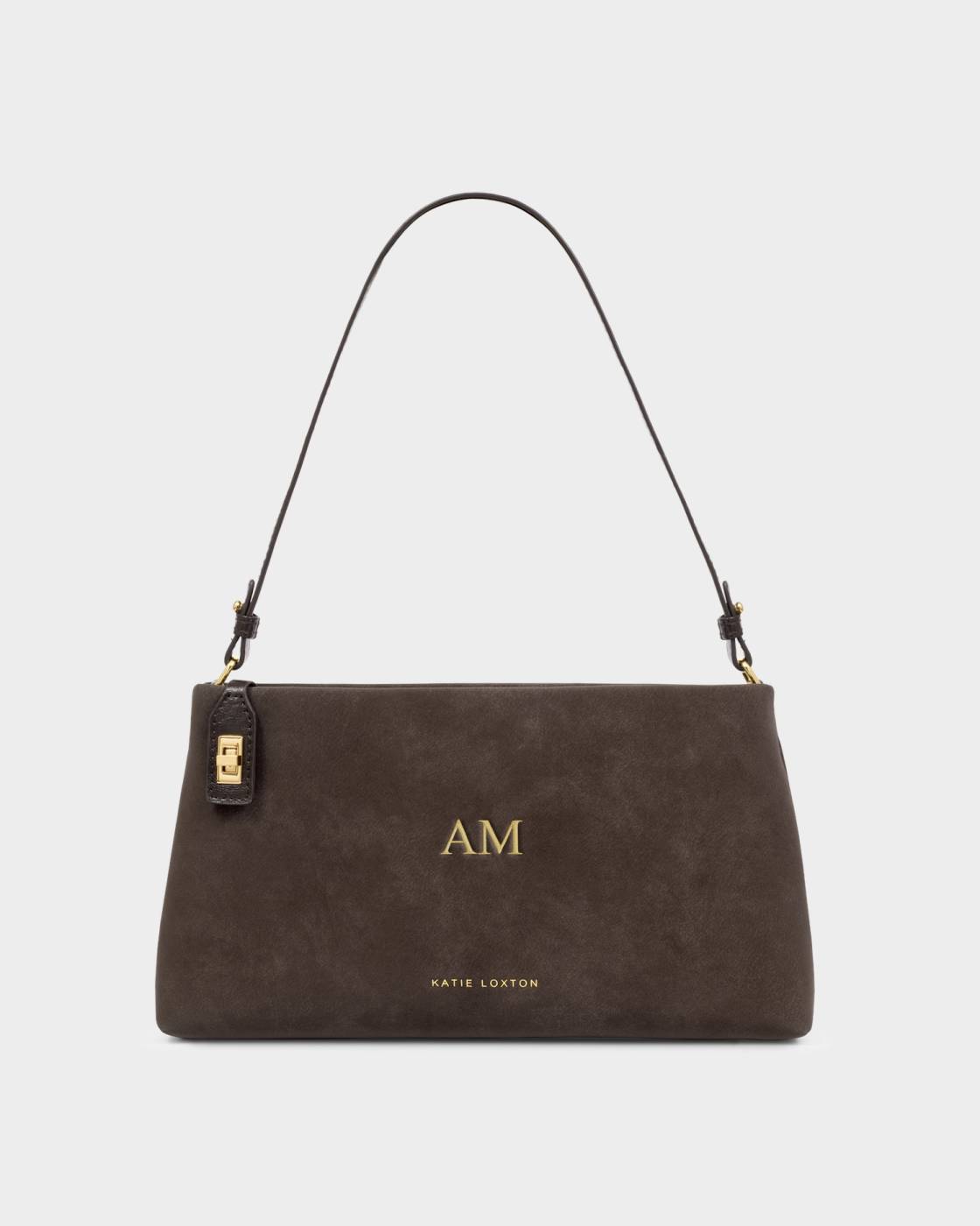 Orin Twist Lock Suedette Small Shoulder Bag l Bitter Chocolate