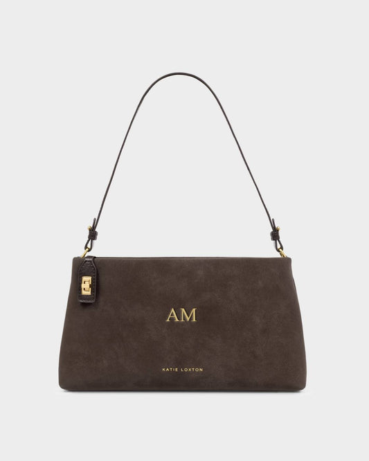 Orin Twist Lock Suedette Small Shoulder Bag l Bitter Chocolate