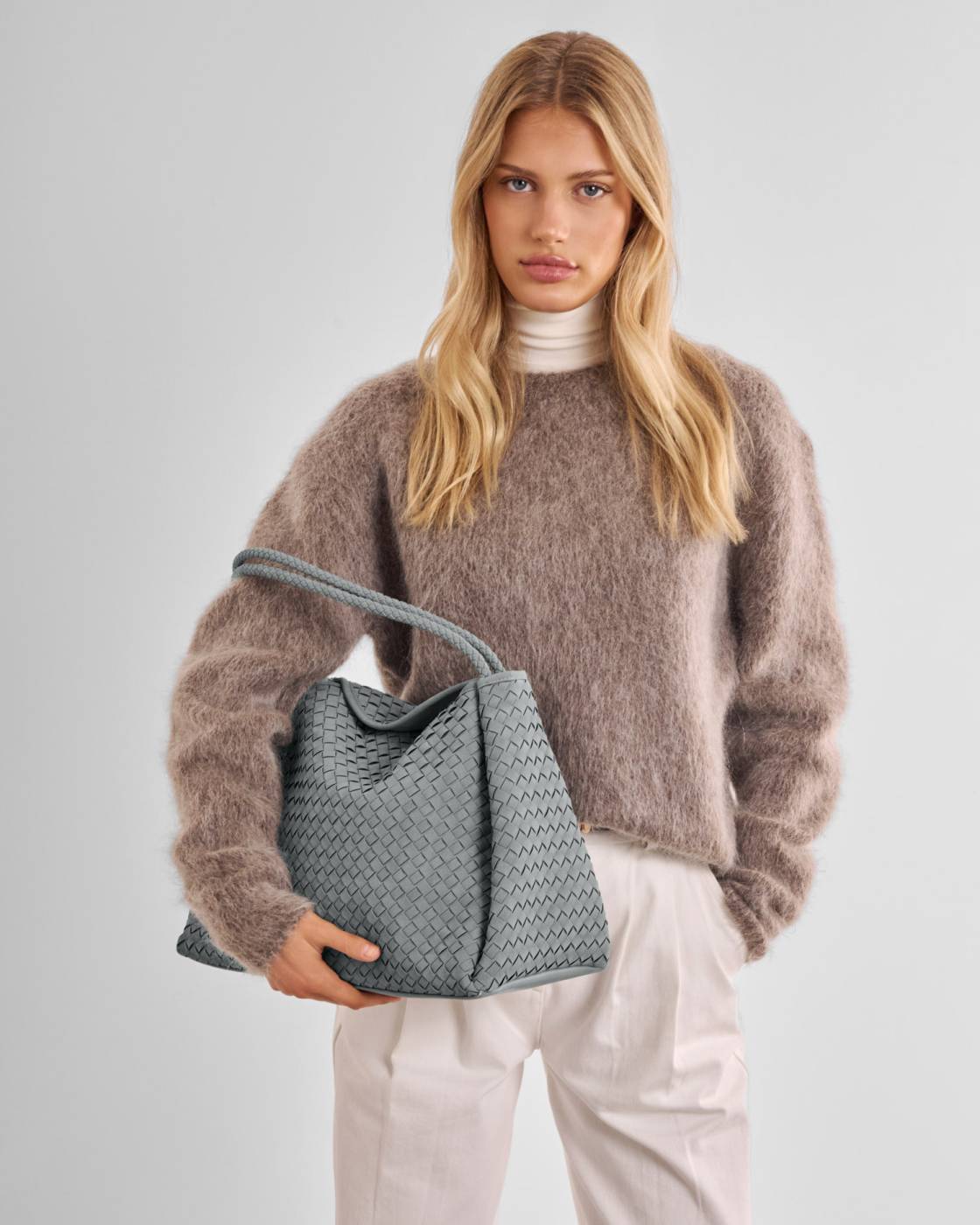Nova Hand Woven Suedette Large Shoulder Bag l Fossil Grey