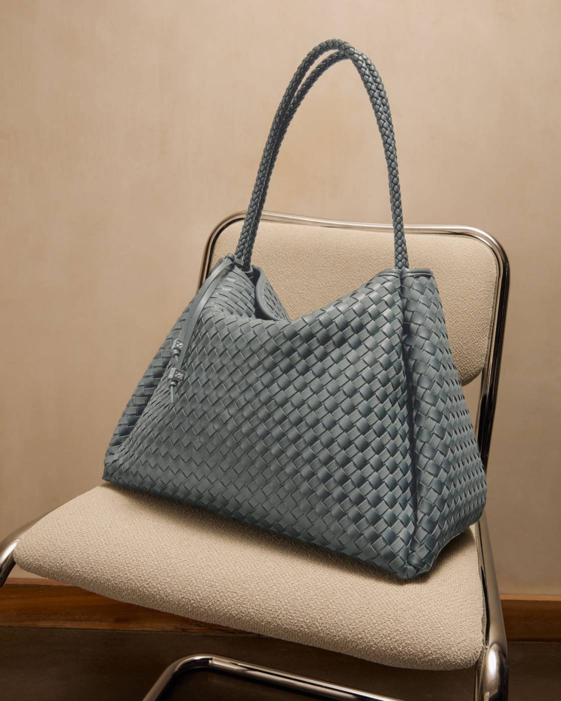 Nova Hand Woven Suedette Large Shoulder Bag l Fossil Grey