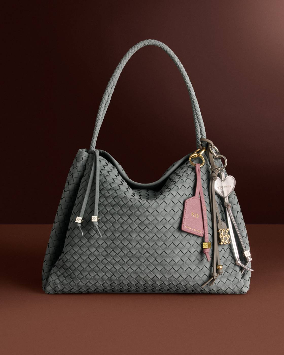 Nova Hand Woven Suedette Large Shoulder Bag l Fossil Grey