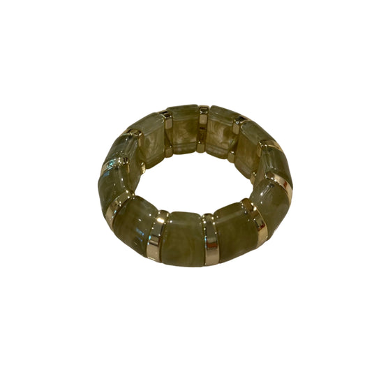 Olive Green Chunky Resin Stretch Bangle with Gold Accents