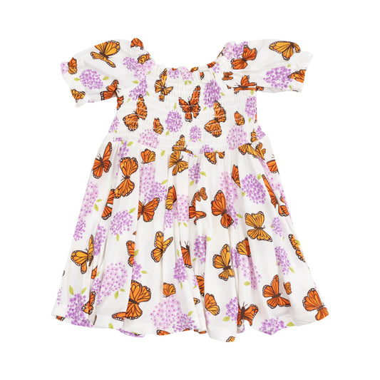 Puff Sleeve Smocked Dress | Monarch Butterflies and Milkweed