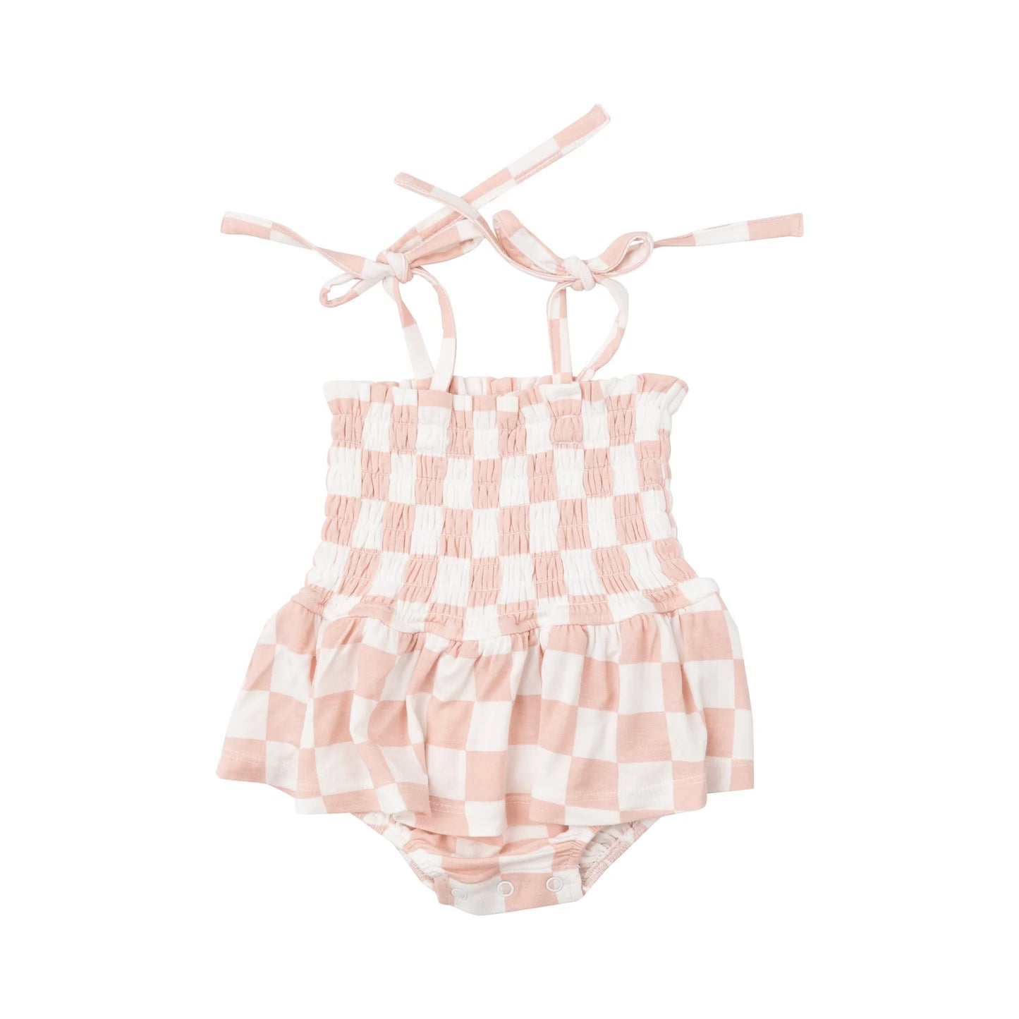 Smocked Bubble with Skirt - Checkeredboard Pink