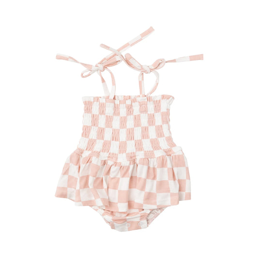 Smocked Bubble with Skirt - Checkeredboard Pink