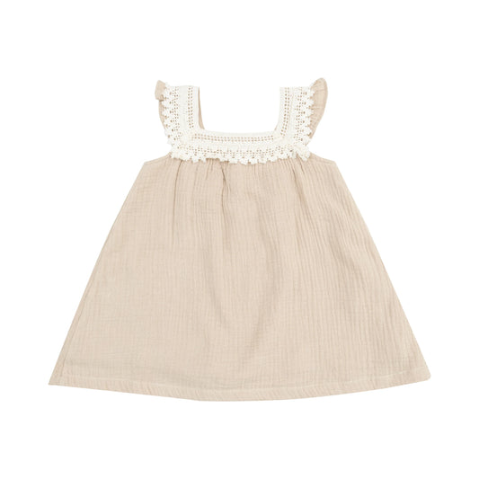 Sundress with Heart Crochet | Solid Muslin Oxford Tan