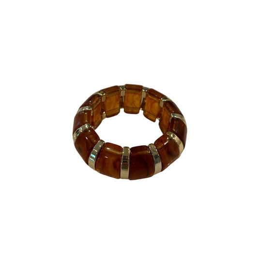 Tortoise Chunky Resin Stretch Bangle Bracelet with Gold Accents