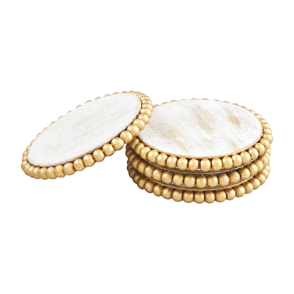 Gold Beaded Wood Coaster Set