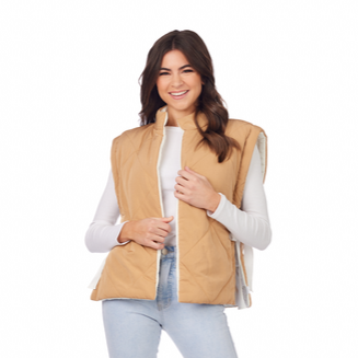 Dixie Reversible Puff Vest | Tan/White