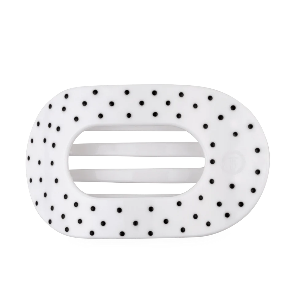 White Polka Dot Party Large Flat Round Hair Clip