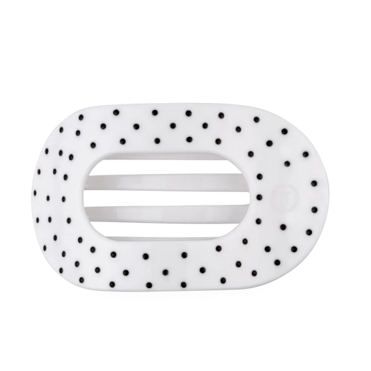White Polka Dot Party Large Flat Round Hair Clip