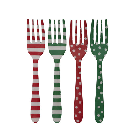 Enameled Stainless Steel Fork with Dots/Stripes Pattern