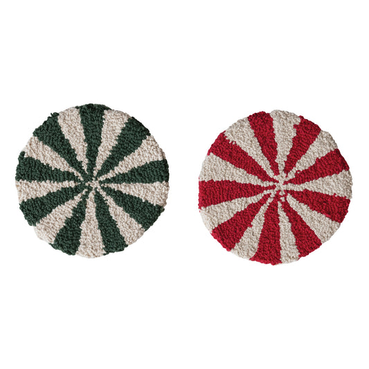 8" Round Cotton Tufted Candy Striped Trivet