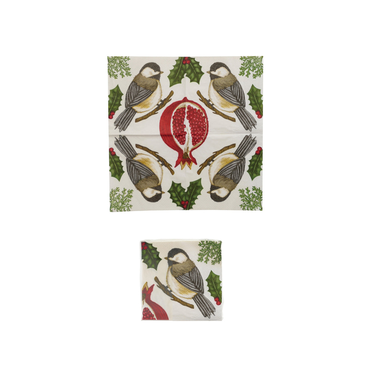 Paper Cocktail Napkins with Seasonal Botanicals & Bird (Contains 50 Folded Pieces)