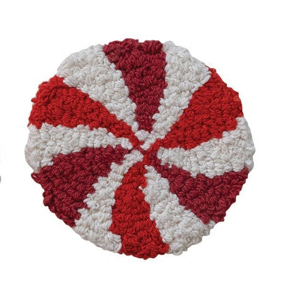 Cotton Tufted Candy Striped Coasters, Pink, Red & White
