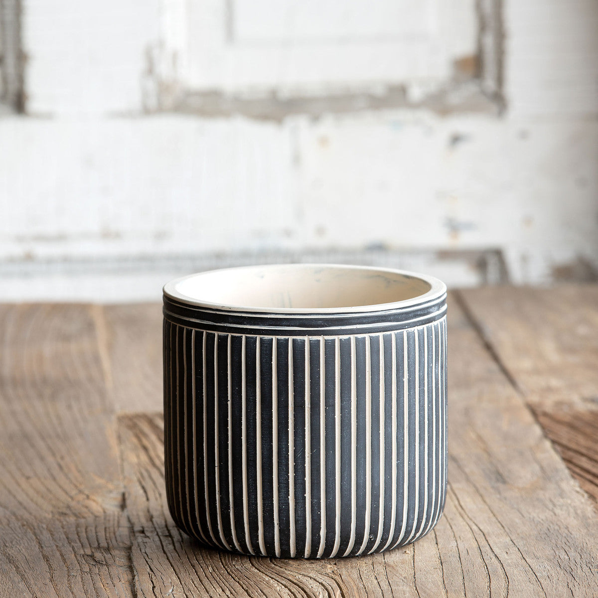 Pinstriped Cement Planter | Medium