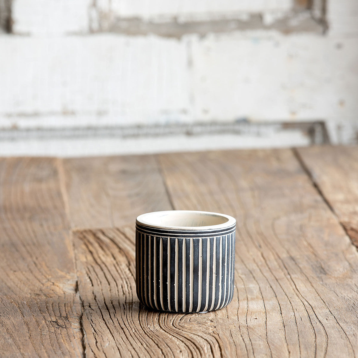 Pinstriped Cement Planter | Petite