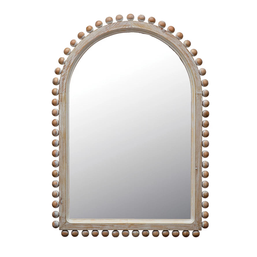 Wood Ball Framed Arched Wall Mirror | PICK UP ONLY