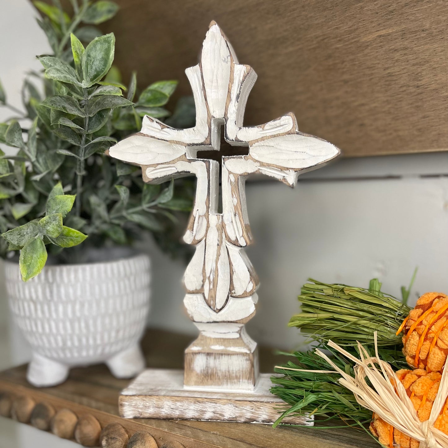 Wooden Cross Shelf Sitter